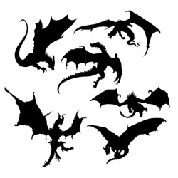 Stylized image of Dragons in black and white.