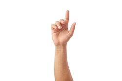 Hand shows the forefinger up isolated on white background, with clipping path, concept press the button first, Double click mouse, take the lift