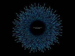 Abstract vector explosion lines equalizer pattern circle shape in blue green color isolated on black background in concept of music, technology, science, digital, AI
