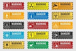 signs warning of the danger - fire, high voltage, toxic, temperature