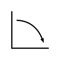 Decline trend icon. Presentation chart with downward curve with decreasing values. Vector Illustration
