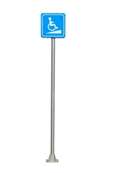 Blue parking sign for disabled or wheelchair isolated on white background