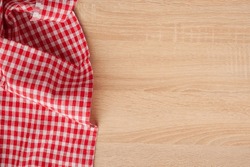 Picnic Table Cloth Mockup, Checkered Napkin on Wooden Table, Red White Tablecloth Banner, Kitchen Towel with Gingham Pattern, Restaurant Dishcloth, Picnic Table Cloth on Wood Background, Copy Space