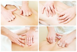 Manual medical relaxation procedure massage of human back against physical strain
