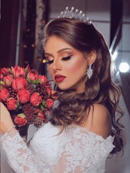 beautiful model young girl portrait makeup cute wedding bride crown