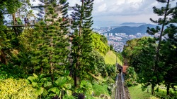 A Tram railway for Funicular train at Penang Hill Malaysia.