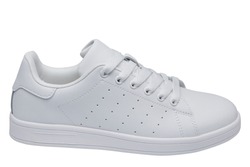 white leather sports shoes for daily walking, on a white background, isolate