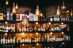 vintage lamps  with liquor bar background