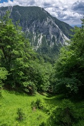 Ljubelj pass in Karawanks chain of Slovenia with a old passageway border between Slovenia and Austria, amazing nature around