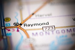 Raymond. Illinois. USA on a geography map