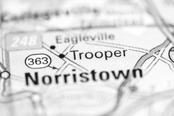 Trooper. Pennsylvania. USA on a geography map