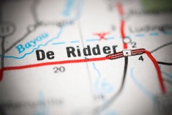 De Rider. Louisiana. USA on a geography map