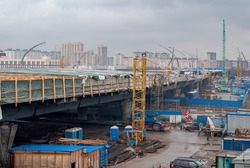 Construction of a highway on artificial aboveground structures overpasses and bridges made of metal structures on reinforced concrete columns