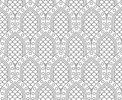 Seamless vector pattern. Black and white linear drawing. Coloring book, colouring page for children and adults. Abstract geometric design. Monochrome illustration. Easy to edit color and line weight