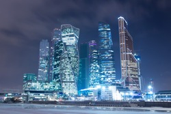 Moscow in the winter. Moscow International Business Center (MIBC) Moscow-City on Moskva River.