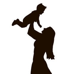 vector , isolated, silhouette of mom holding baby
