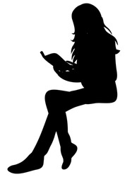 vector, isolated, silhouette of girl reading a book
