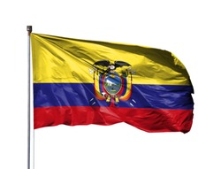 National flag of Ecuador on a flagpole, isolated on white background