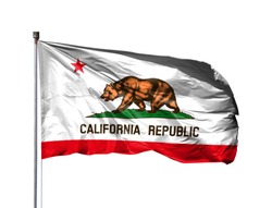 flag of State of California on a flagpole, isolated on white background
