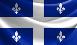 Realistic flag of Quebec on the wavy surface of fabric