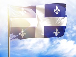 Flagpole with flag of Quebec