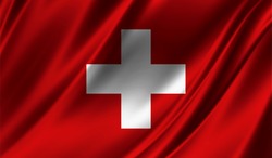 Realistic flag of Switzerland on the wavy surface of fabric. This flag can be used in design and illustrations.