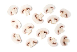 mushrooms champignons sliced into slices isolated on white background