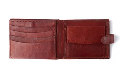 open brown leather wallet isolated on a white background, stylish men's accessory