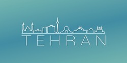 Tehran, Tehran Province, Iran Skyline Linear Design. Flat City Illustration Minimal Clip Art. Background Gradient Travel Vector Icon.