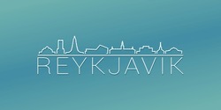 Reykjavík, Iceland Skyline Linear Design. Flat City Illustration Minimal Clip Art. Background Gradient Travel Vector Icon.