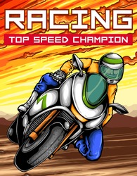 Vector illustration of man riding sport bike with scenery in the background