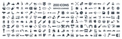Car service & garage 200 isolated icons set on white background, repair, car detail 