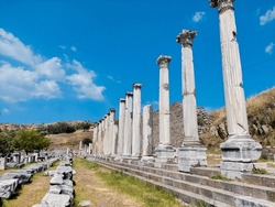 Columns in the Sanctuary of Asclepion, the ruins of Pergamon lower city. Bergama (Izmir region), Turkey (Turkiye)