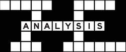 Alphabet letter in word analysis on crossword puzzle background