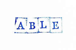 Blue color ink rubber stamp in word able on white paper background