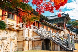Bulguksa temple with autumn leaves in Gyeongju, Korea