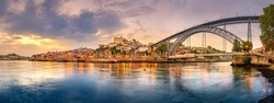 Famous bridge Ponte dom Luis above old town of Porto at river Duoro, Portugal