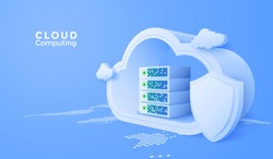 3D Cloud computing online service. Digital technology security background. Vector art illustration