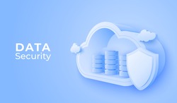 3D Cloud computing online data storage service. Digital technology security background. Vector art illustration