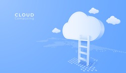 3D digital cloud computing technology with Stair background. Online service. vector art illustration
