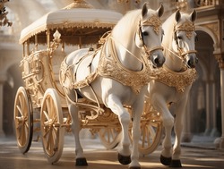 White horse, white chariot of kings with golden accessories