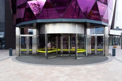 Revolving door at the entrance to the business center