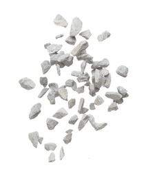 Rock gravel fly explosion fall, gray stone pebbles rock explode abstract cloud fly. Construction rock stone splash in air, object design. White background isolated freeze shot, selective focus blur
