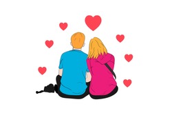 graphics drawing couple boy and girl sit and heart around on white background concept romantic couple valentineday