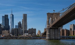 Brooklyn Bridge looking towards Manhattans South Street Seaport on a clear day