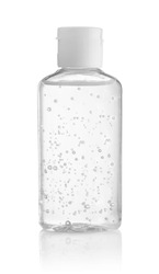 Bottle of antiseptic hand gel isolated on white background.