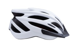 Plastic white bicycle helmet isolated on white. Side view.