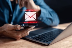 Alert Email spam virus with warning caution for notification on internet letter security protect, junk and trash mail and compromised information.
