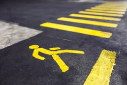 Pedestrian crossing yellow marking in the factory