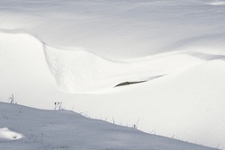 Thick layer of snow, pure white, snow dune, winter's white.